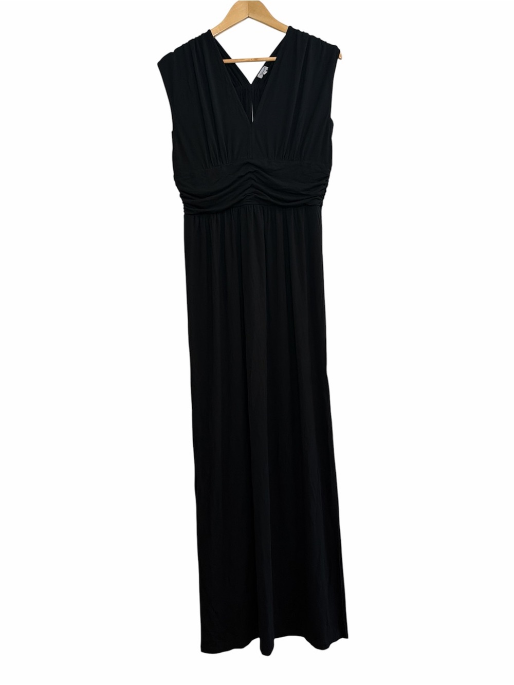 Kismet Black Sleeveless Maxi Dress Ruched Stretch Rayon Women’s L